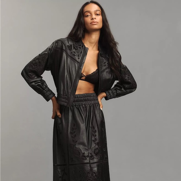 Farm Rio Richelieu Leather Bomber Jacket - Picture 7 of 16